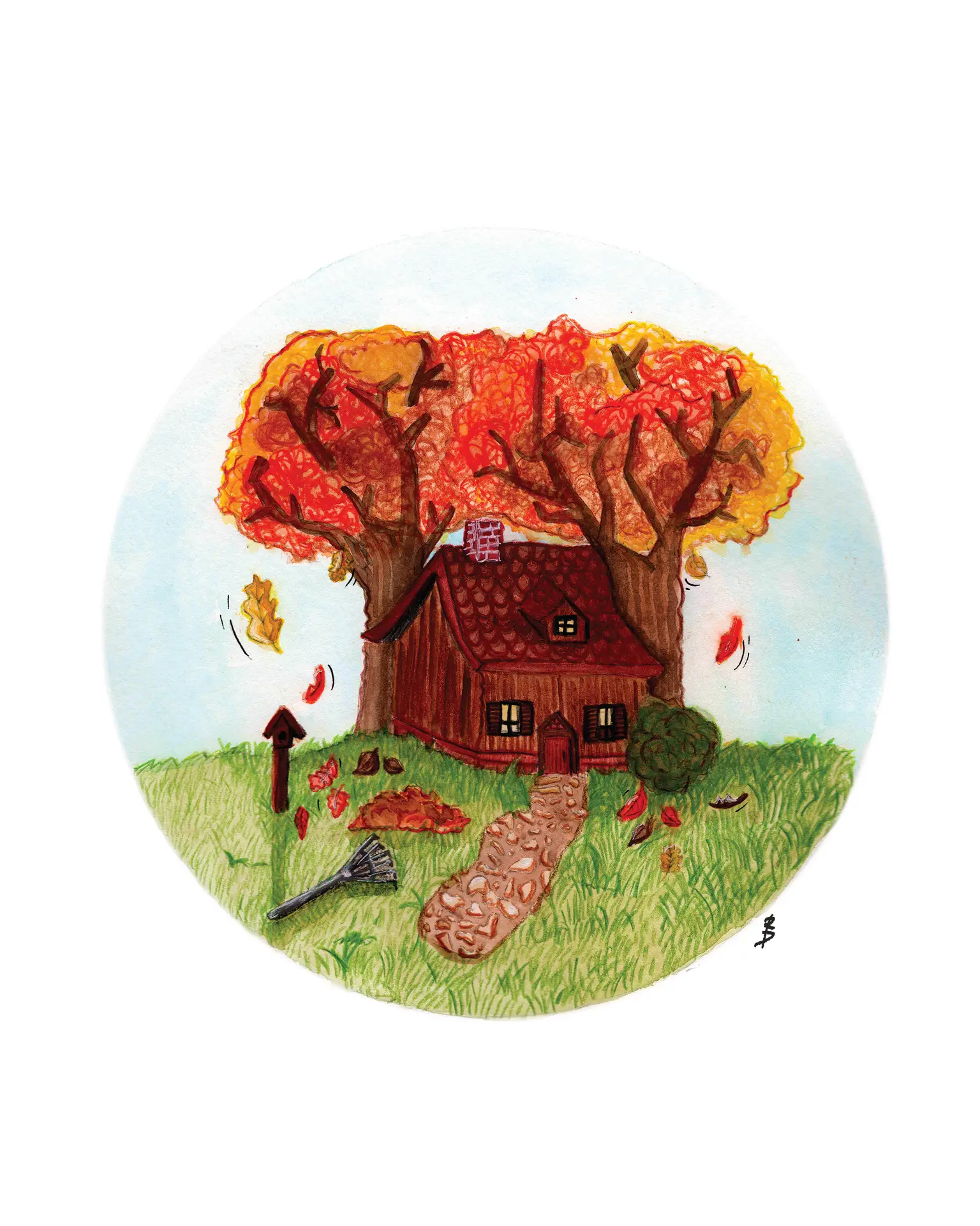 autumn cottage painting