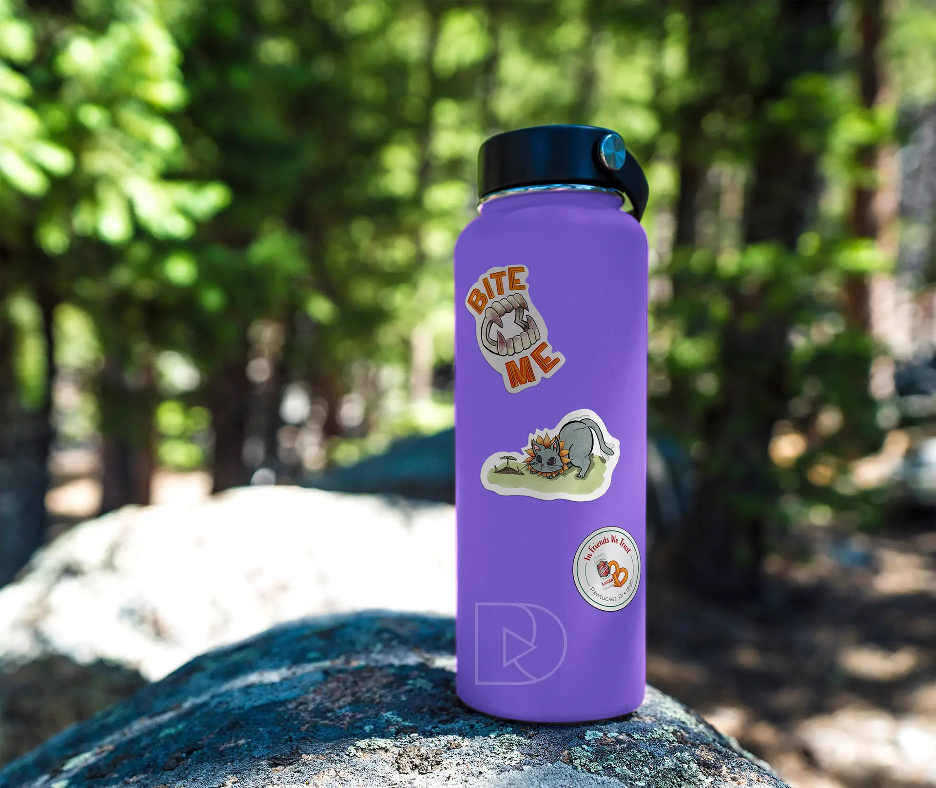Sunflower Cat Sticker on Purple Water Bottle