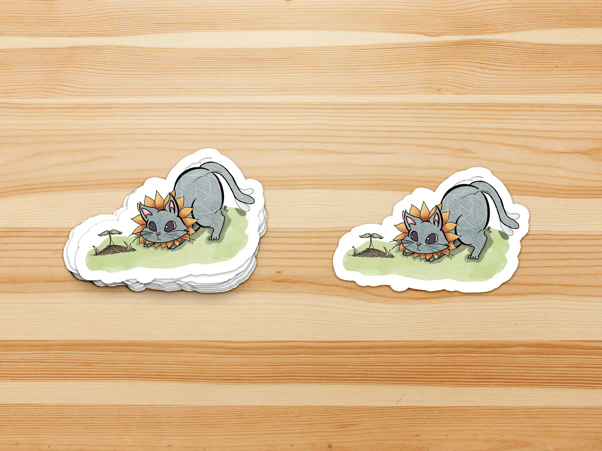 Sunflower Cat Sticker Mockup; Stack